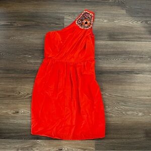 SHOSHANNA Orange One Shoulder Dress 8 Lined Beaded Floral Cottagecore Boho Party